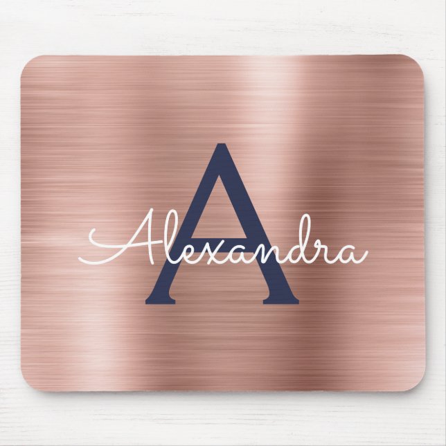 Blush Pink Rose Gold Burgundy Foil Monogram Name Mousepad (Vorne)