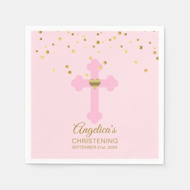 Blush Pink Rose Gold Confetti CHRISTENENING BAPTIS Serviette (Vorderseite)