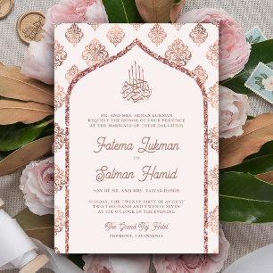 Blush Pink Rose Gold Damaskus Muslimische Hochzeit Einladung