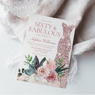 Blush Pink Rose Gold Dress 60. Geburtstag Einladung