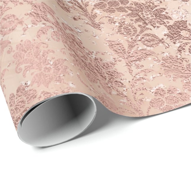 Blush Pink Rose Gold Floral Pulver Glitzer Bläsche Geschenkpapier (Rolleneckpunkt)