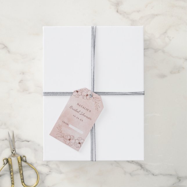 Blush Pink & Rose Gold Foil Bridal Display Dusche Geschenkanhänger (Mit Garn)