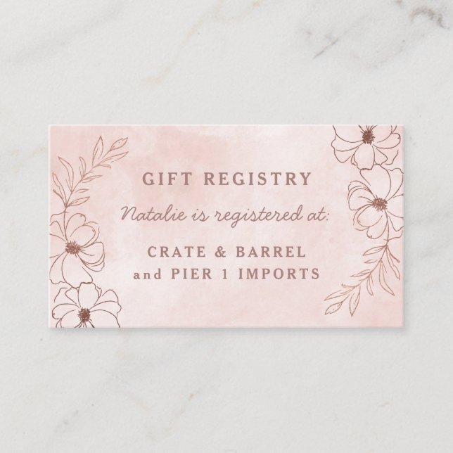 Blush Pink & Rose Gold Foil Dusche Geschenk Regist Begleitkarte (Vorderseite)