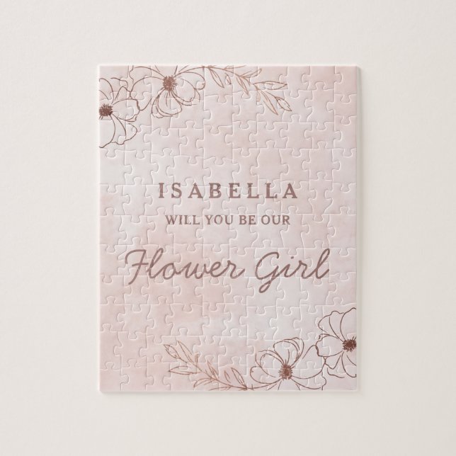 Blush Pink & Rose Gold Foil Flower Girl Vorschlag Puzzle (Vertikal)