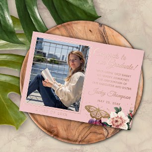 Blush Pink Rose Gold Foil Graduation Announcement Folieneinladung