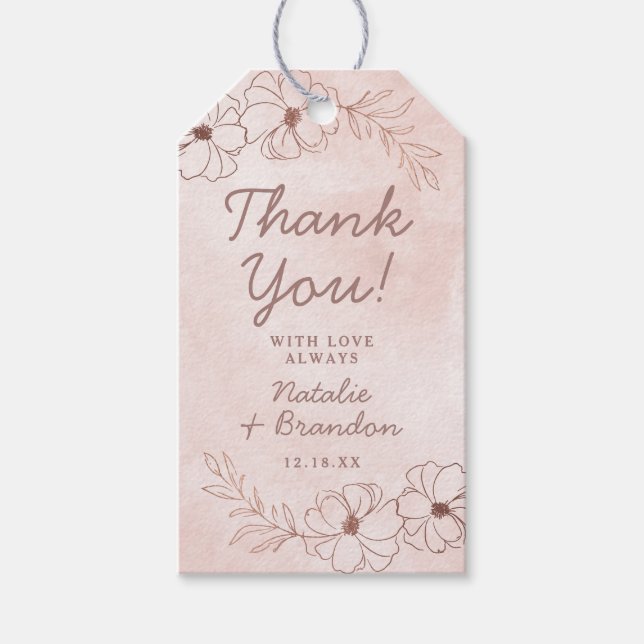 Blush Pink & Rose Gold Foil Hochzeit Vielen Dank Geschenkanhänger (Vorderseite)