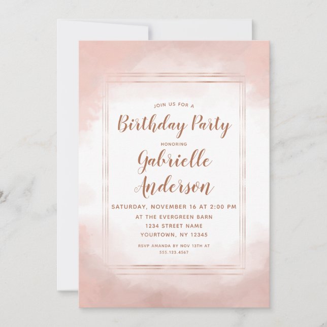 Blush Pink & Rose Gold Geburtstagsparty Einladung (Vorderseite)