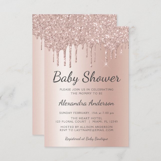 Blush Pink - Rose Gold Girl's Baby Shower Einladung (Vorne/Hinten)