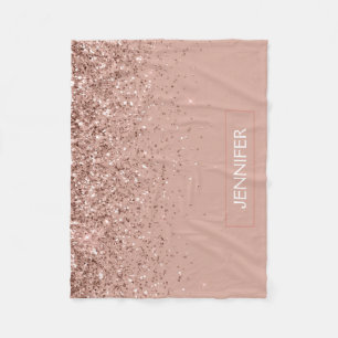 Blush Pink Rose Gold Glitzer Monogram Name Luxus Fleecedecke