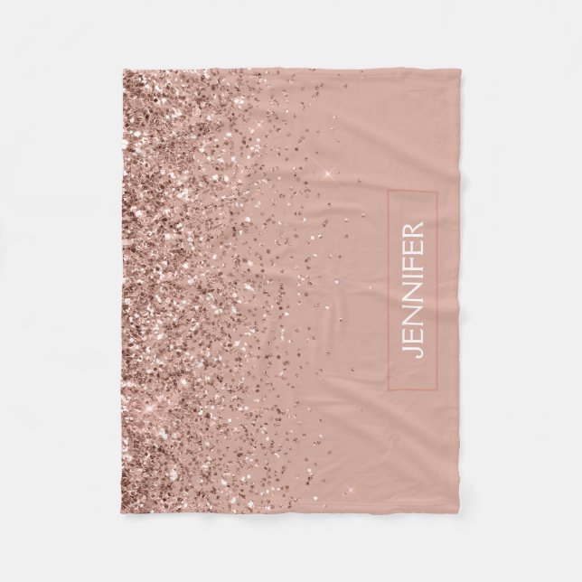 Blush Pink Rose Gold Glitzer Monogram Name Luxus Fleecedecke (Vorderseite)