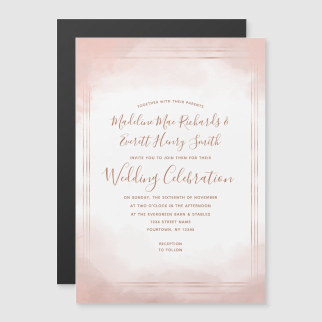 Blush Pink & Rose Gold Magnetic Wedding Einladung (Vorne/Hinten)