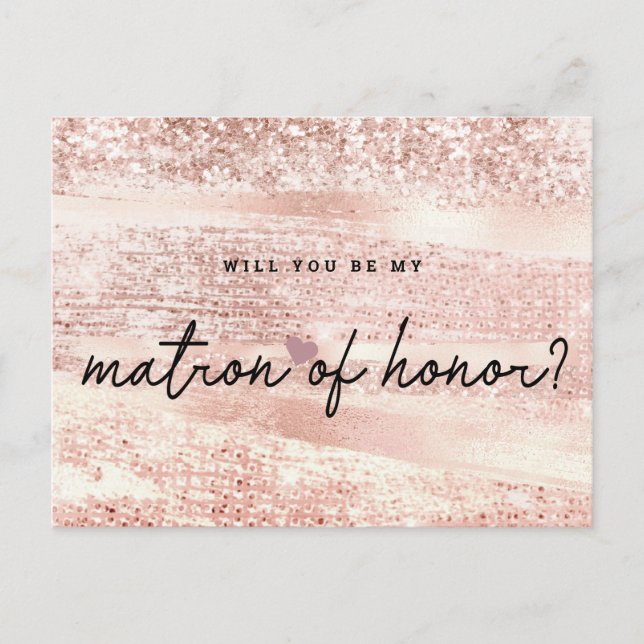 Blush Pink & Rose Gold Matron of Honour Vorschlag Postkarte (Vorderseite)