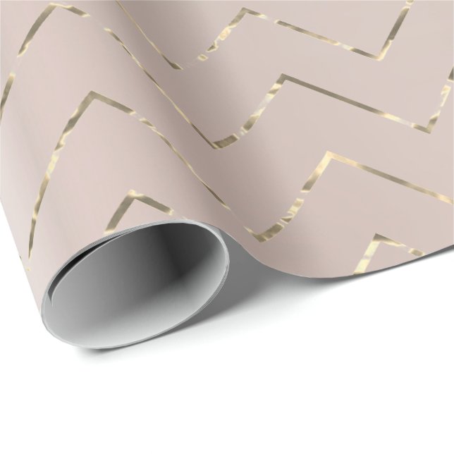 Blush Pink Rose Gold Metallic Foxier VIP Zickzack Geschenkpapier (Rolleneckpunkt)