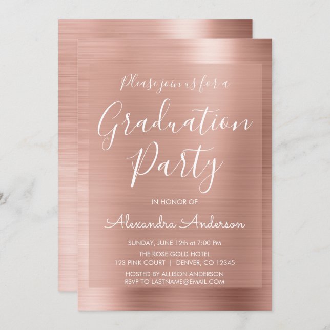 Blush Pink - Rose Gold Moderne Graduierungsparty Einladung (Vorne/Hinten)