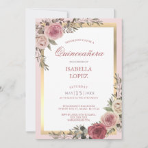 Blush Pink Rose Gold Quinceñera Einladung