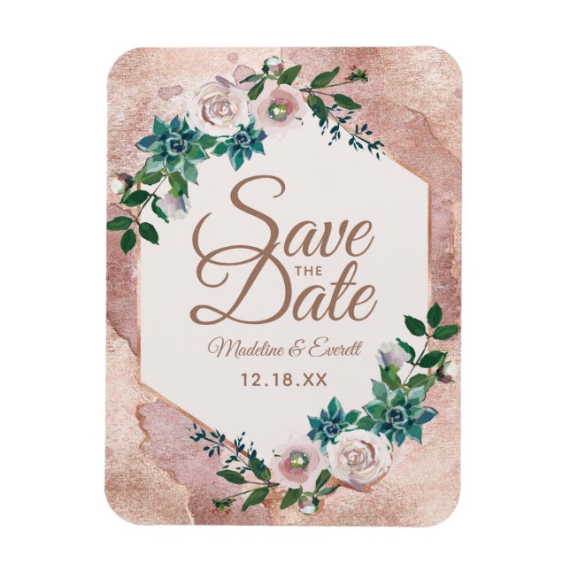 Blush Pink Rose Gold Save the Date Hochzeit Magnet (Vertikal)