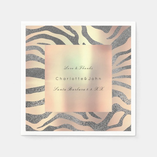 Blush Pink Rose Gold Silber Peach Zebra Serviette (Vorderseite)