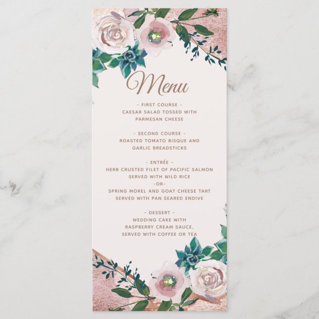 Blush Pink Rose Gold Succules Wedding Menu Menükarte (Vorderseite)