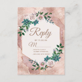 Blush Pink Rose Gold Succules Wedding RSVP Karte