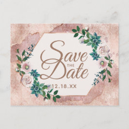 Blush Pink Rose Gold Sukkulturen Save the Date Ankündigungspostkarte