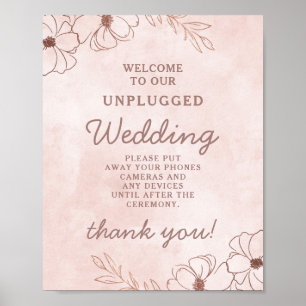 Blush Pink Rose Gold Unplugged Wedding Table Sign Poster