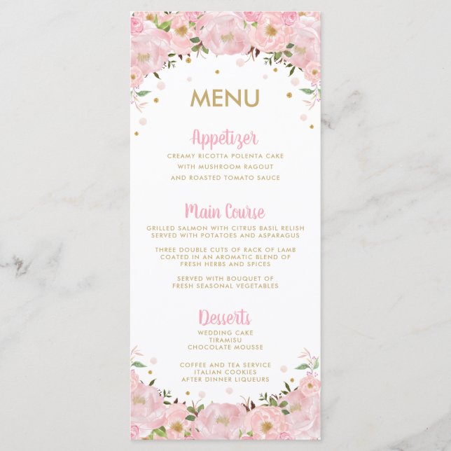 Blush Pink Rose Peony Wedding Menu Programm (Vorderseite)
