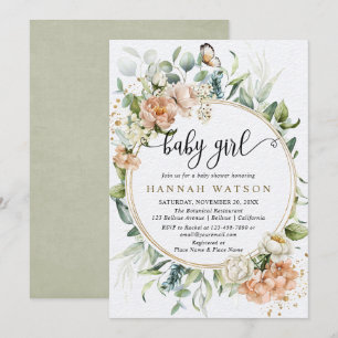 Blush Pink Rose Sage Eukalyptus Girl Baby Dusche Einladung