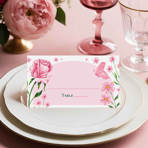 Blush Pink Rose und Butterfly Quinceñera Platzkarte