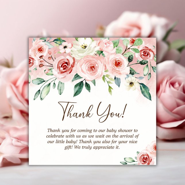 Blush Pink Rose Wasserfarbe Girl Babydusche Dankeskarte (Blush Pink Rose Watercolor Girl Baby Shower Thank You Card)