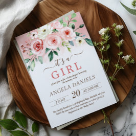 Blush Pink Rose Wasserfarbe Girl Babydusche Einladung