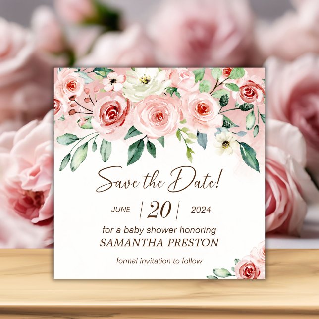 Blush Pink Rose Wasserfarbe Girl Babydusche Save The Date (Blush Pink Rose Watercolor Girl Baby Shower Save The Date)