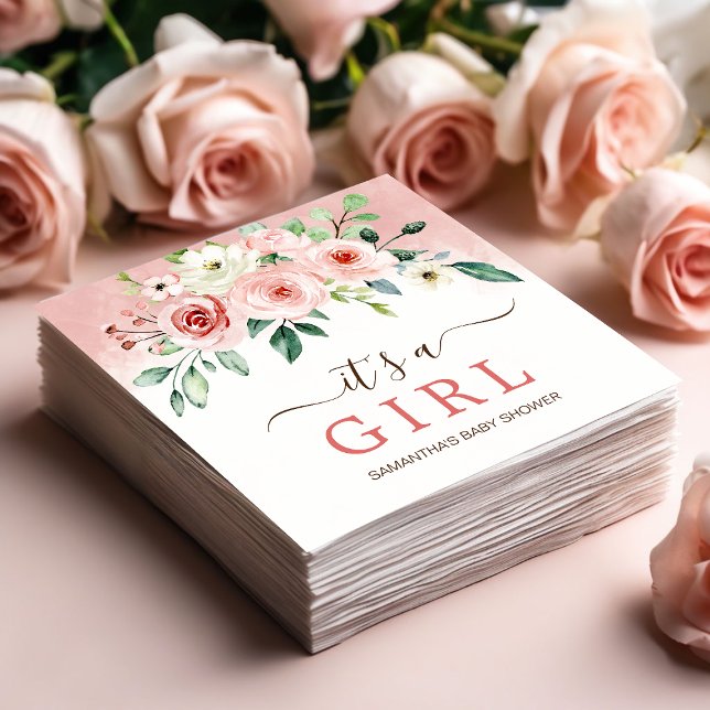 Blush Pink Rose Wasserfarbe Girl Babydusche Serviette (Blush Pink Rose Watercolor Girl Baby Shower Napkins)