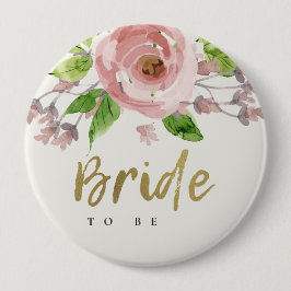BLUSH PINK ROSE WATERCOLOR BLLORAL BRIBE TO BE BUTTON