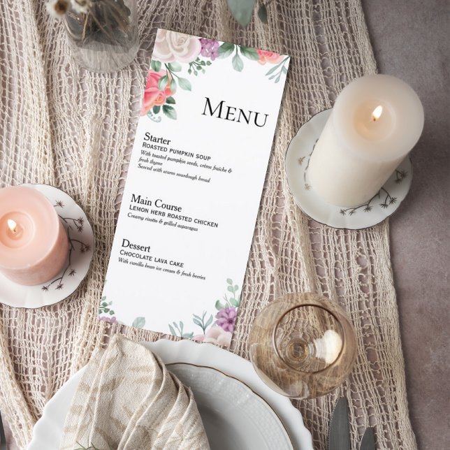Blush Pink Rose Wedding Menu Card Menükarte (Von Creator hochgeladen)