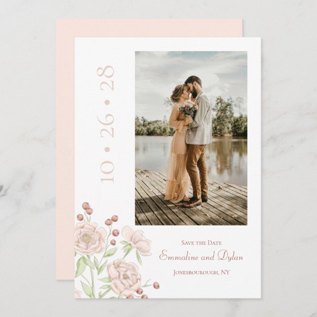 Blush Pink Rose Wedding Modern Save the Date Einladung (Vorne/Hinten)