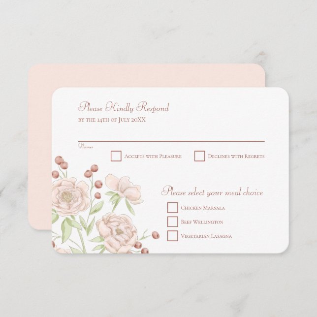 Blush Pink Rose Wedding RSVP Reply Modern Einladung (Vorne/Hinten)