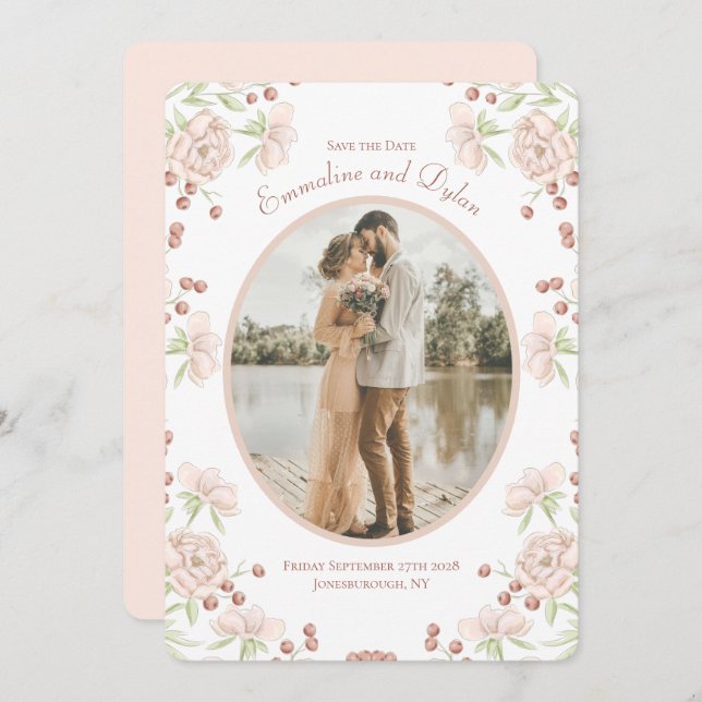 Blush Pink Rose Wedding Save the Date Einladung (Vorne/Hinten)