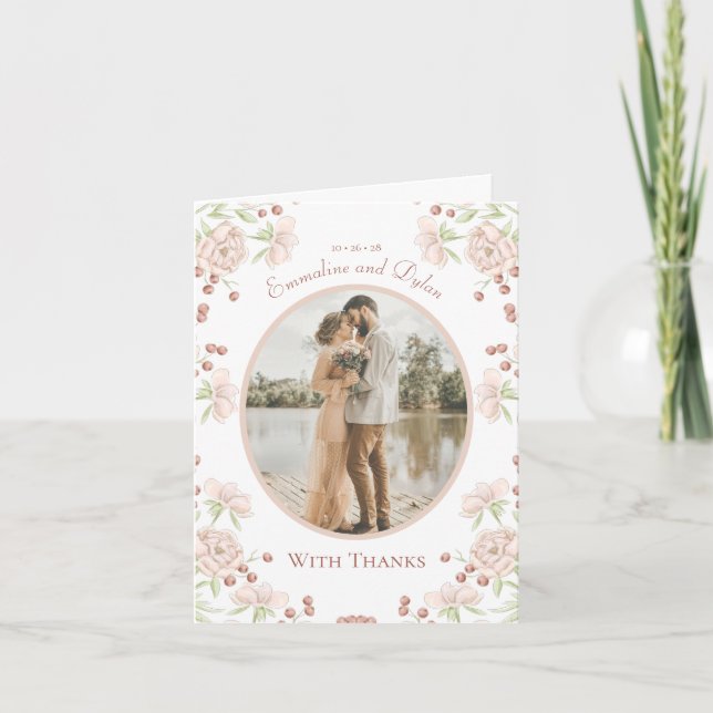 Blush Pink Rose Wedding Thank You Cards Photo Einladung (Vorderseite)