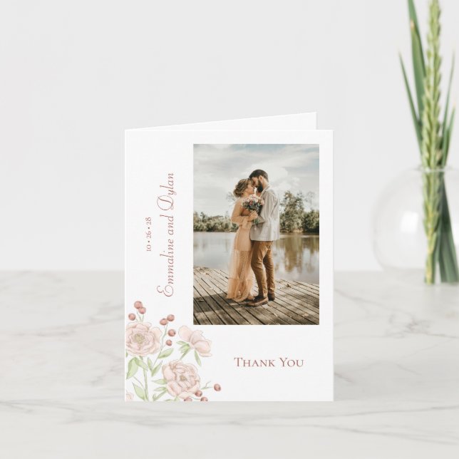 Blush Pink Rose Wedding Thank You Cards Photo Einladung (Vorderseite)