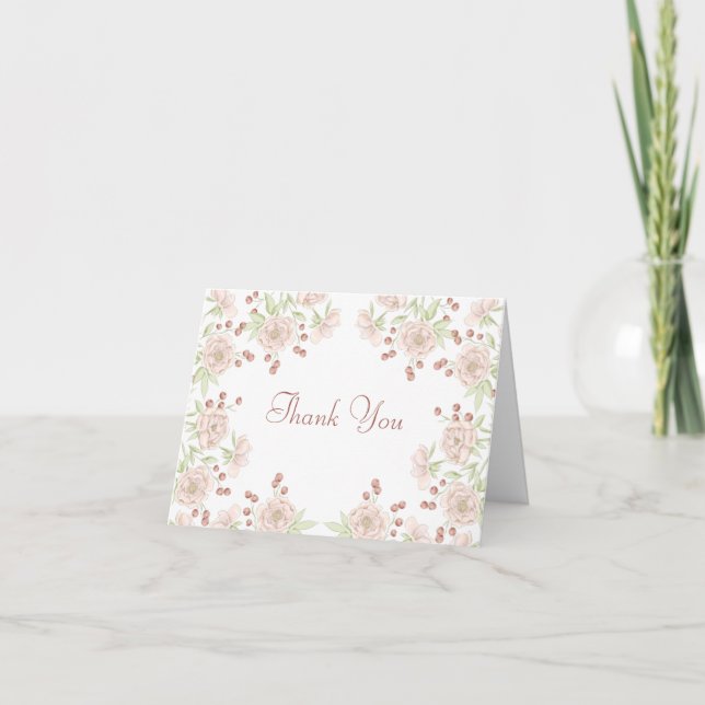 Blush Pink Rose Wedding Thank You Note Card Einladung (Vorderseite)