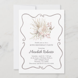 Blush Pink Roses 40th Birthday Digital Einladung