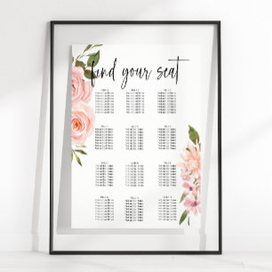 Blush Pink Roses Blues Hochzeitsdiagramm Poster