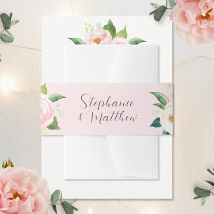 Blush Pink Roses Botanische Wasserfarbenhochzeit Einladungsbanderole