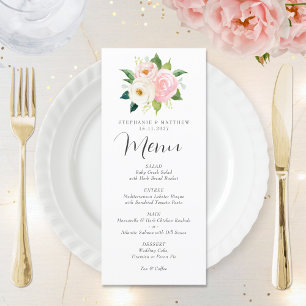Blush Pink Roses Botanische Wasserfarbenhochzeit Menükarte