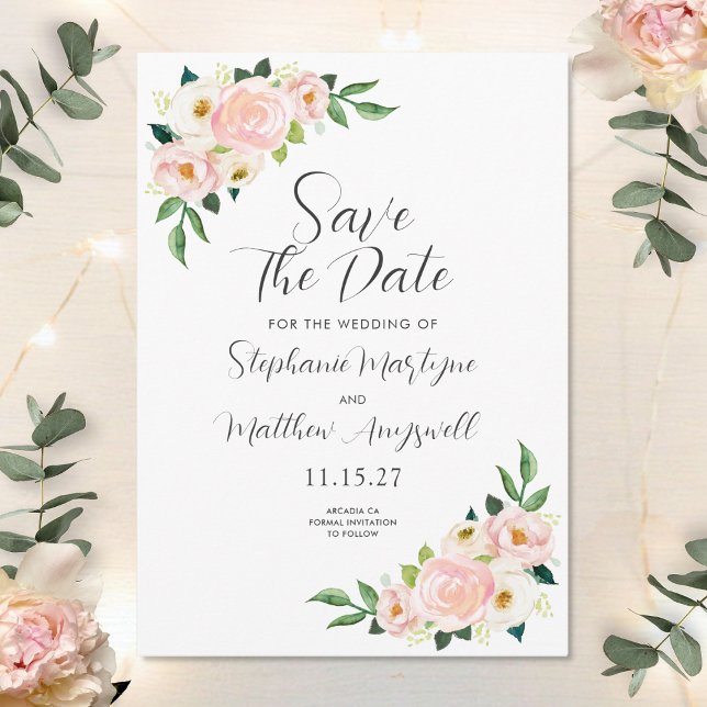 Blush Pink Roses Botanische Wasserfarbenhochzeit Save The Date (Von Creator hochgeladen)