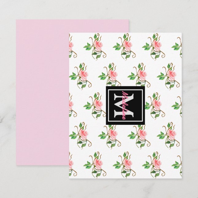 Blush Pink Roses Flackernte Note Card Mitteilungskarte (Vorne/Hinten)