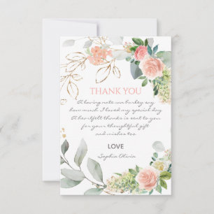 Blush Pink Roses Girl Taufe Danke Karte