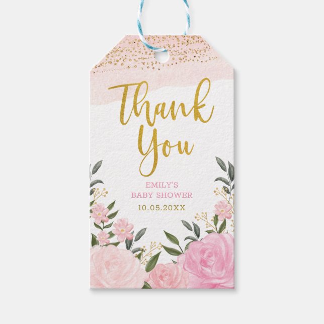 Blush Pink Roses Gold Glitzer Vielen Dank Geschenkanhänger (Vorderseite)
