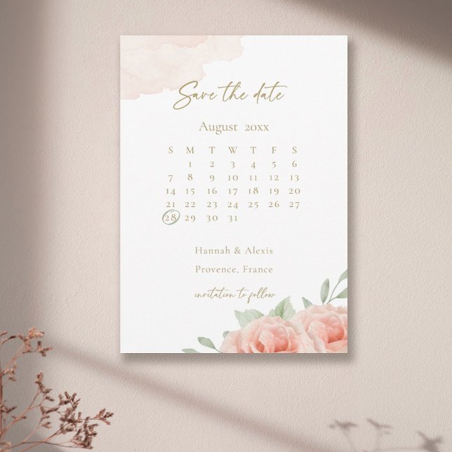 Blush Pink Roses Grüne Save the Date Hochzeit Einladung (Von Creator hochgeladen)