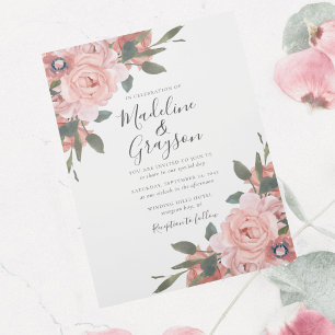 Blush Pink Roses Moderne blumenreiche Hochzeit Einladung